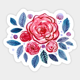 Spring roses bouquet - red and indigo Sticker